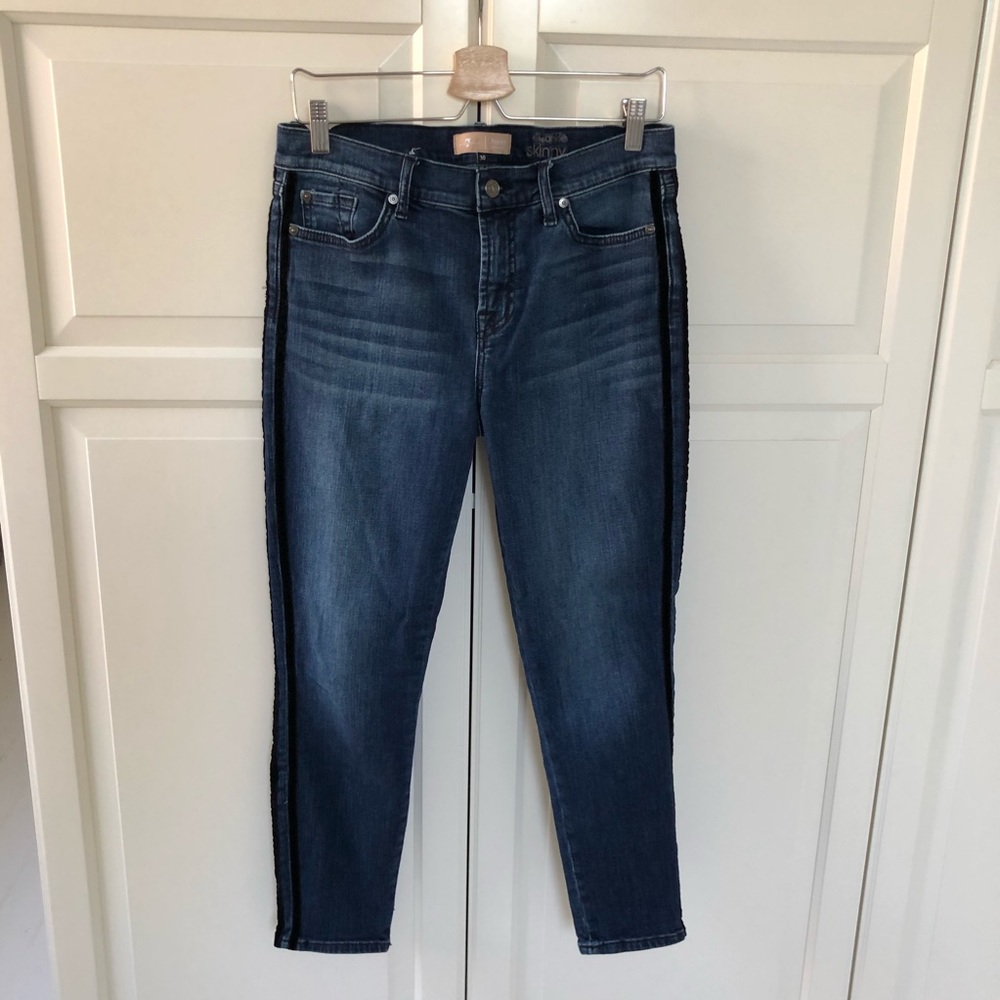 7 For All Mankind Dark Blue Denim Jeans with Black Side Stripe